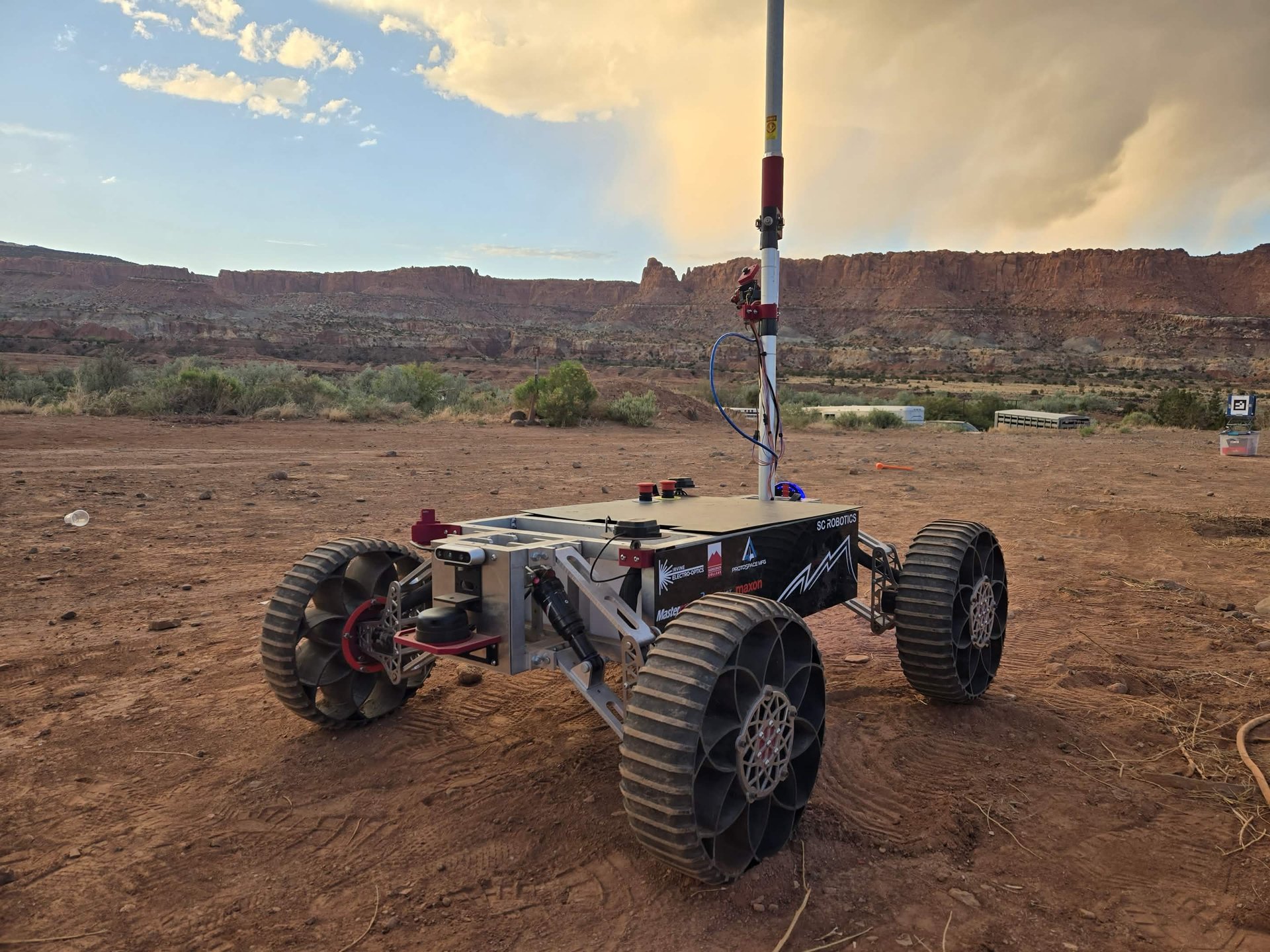 Rover at golden hour in Utah red rock country